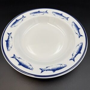 *Single Bowl* - Ten 10 Strawberry Street Fish Navy Rimmed Soup BOWL 8 7/8 Poland